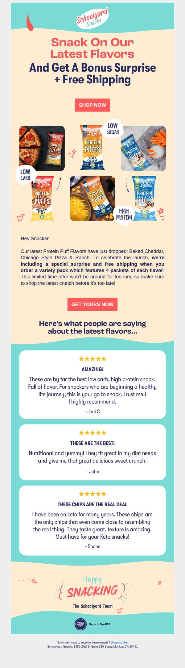 7. Schoolyard Snacks: 🚨 Limited time offer on our new line of Puffs 🚨