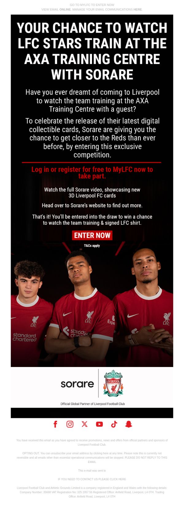 7. Win a chance to watch the LFC team train with Sorare