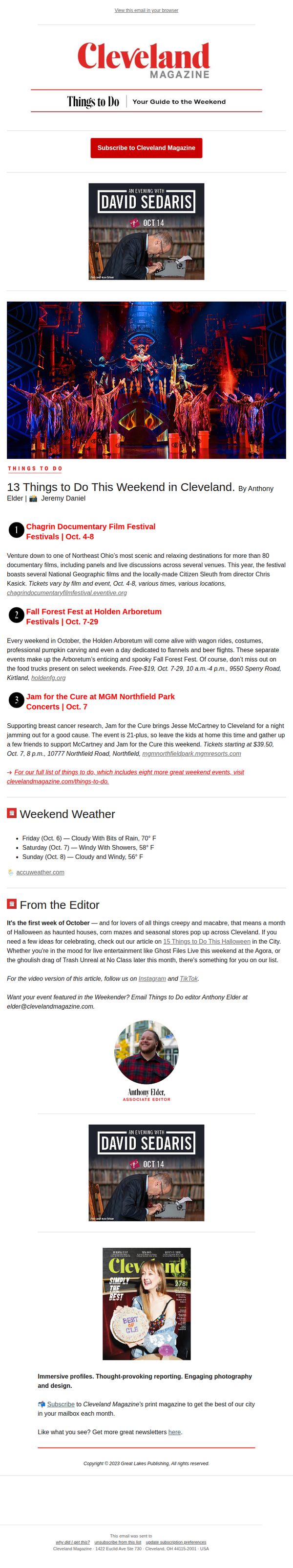 6. Cleveland Magazine: CLE Weekender: Chagrin Documentary Film Fest