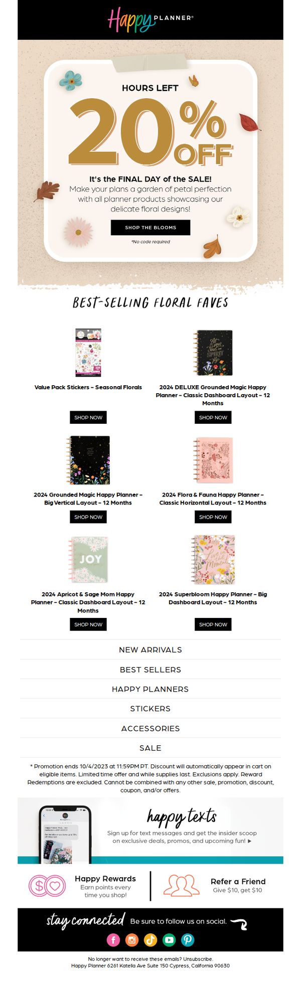8. The Happy Planner: 20% OFF All Things Floral is ENDING!