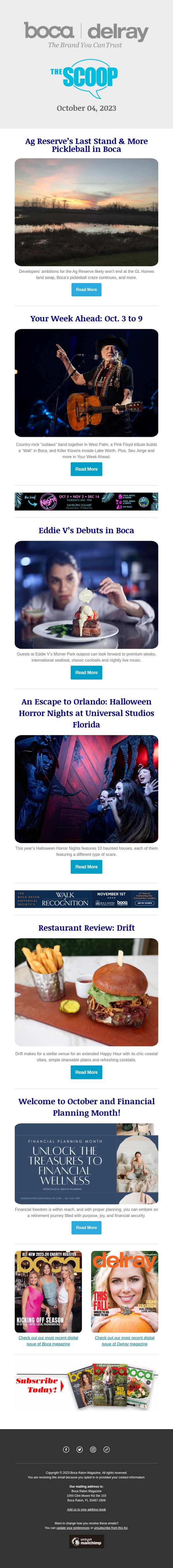 6. Boca Raton magazine: The Scoop: Ag Reserve’s Last Stand & More Pickleball in Boca | Your Week Ahead: Oct. 3 to 9 | Eddie V’s Debuts in Boca