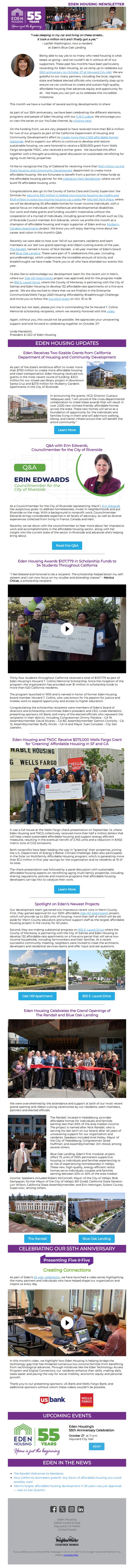 6. Eden Housing: Eden Housing celebrates multiple successes: $91+ million in funding, grand openings, student scholarships, and green retrofit award from Wells Fargo