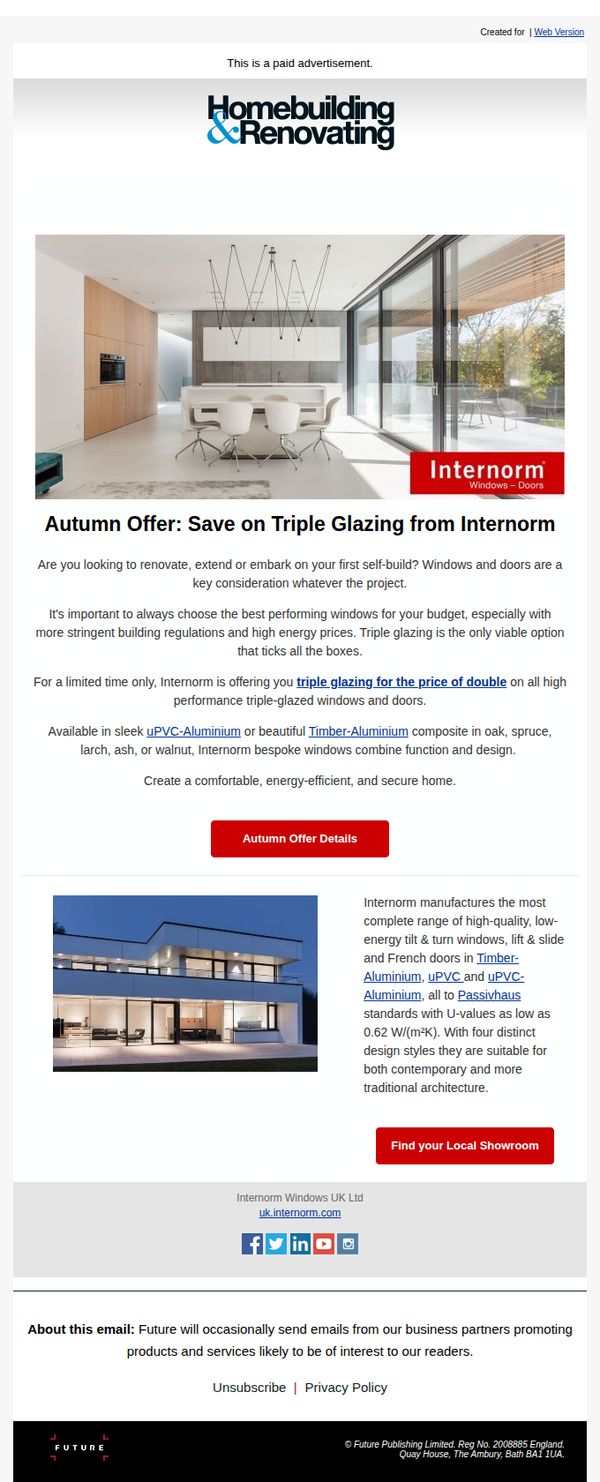 7. Homebuilding & Renovating: Autumn Offer: Save on Triple Glazing from Internorm