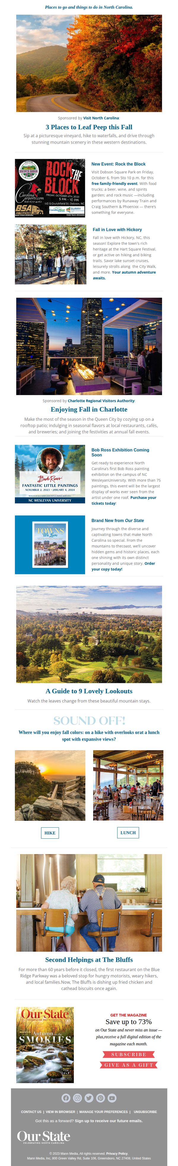 7. 3 Leaf-Peeping Destinations, Fall Activities in Charlotte, 10 Places to Stay with Mountain Views, and More!