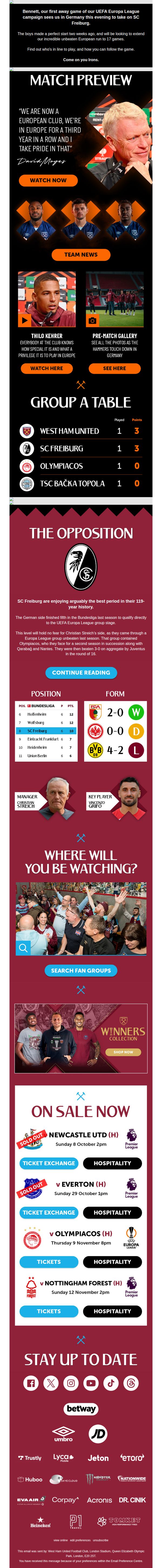 7. Team news including Antonio update ahead of SC Freiburg