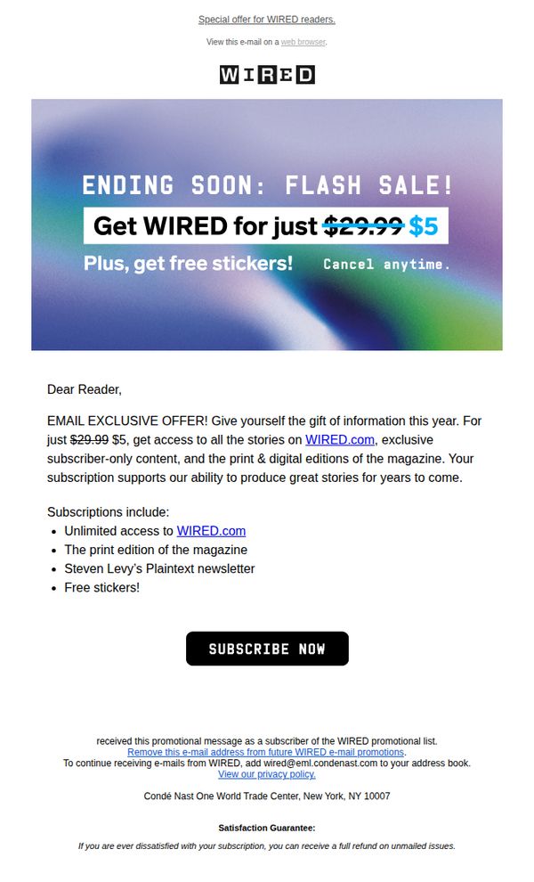 6. Last Chance: Get WIRED for $5 + Enjoy FREE Stickers in Our Flash Sale!